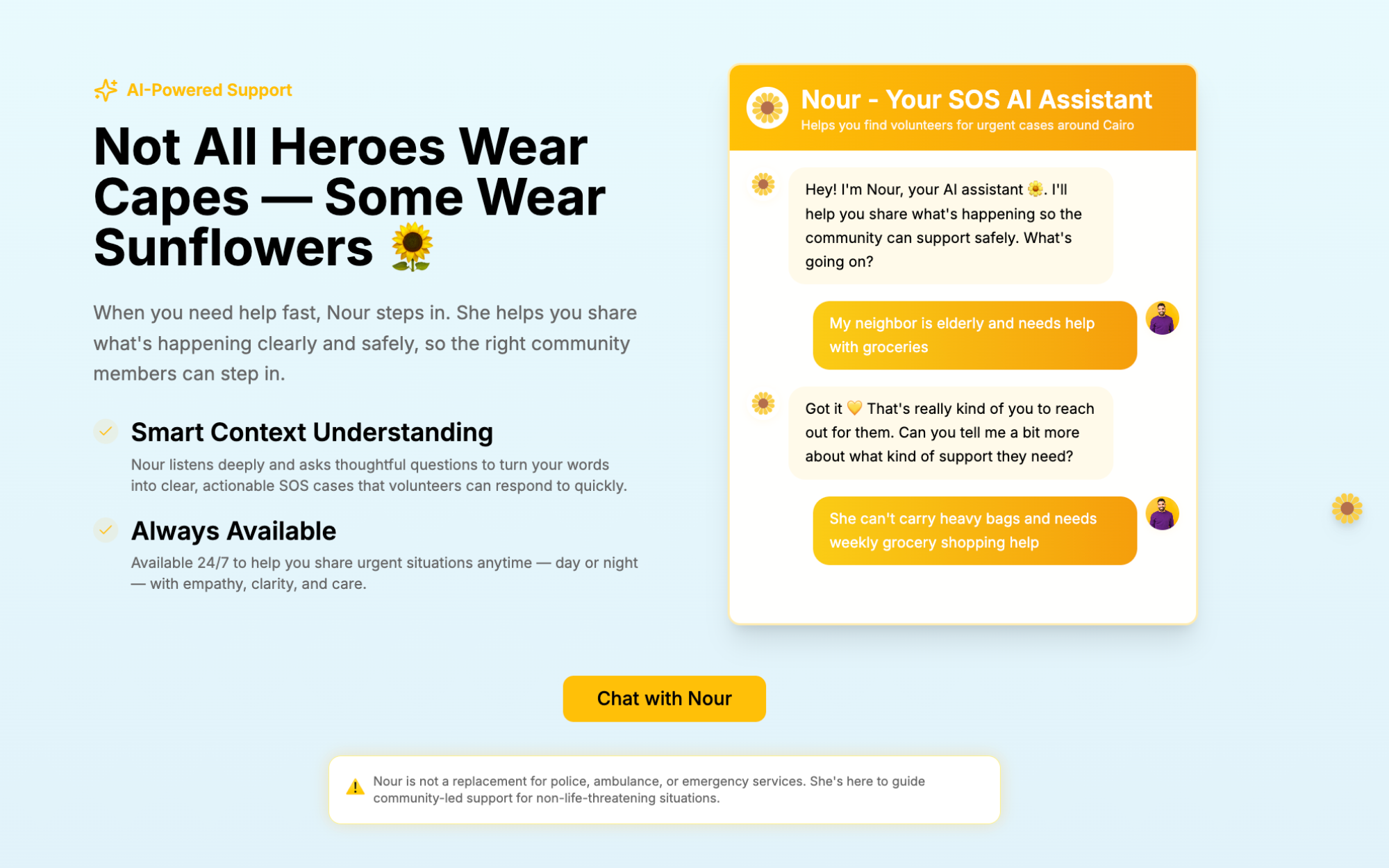 Nour AI assistant chat interface