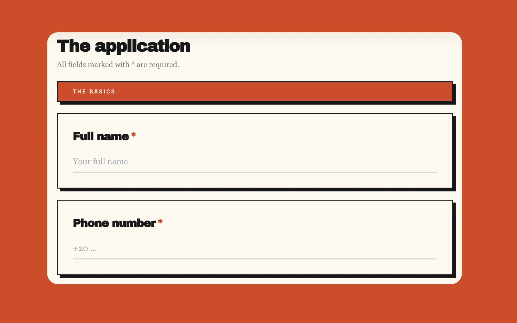 The application form — basics step