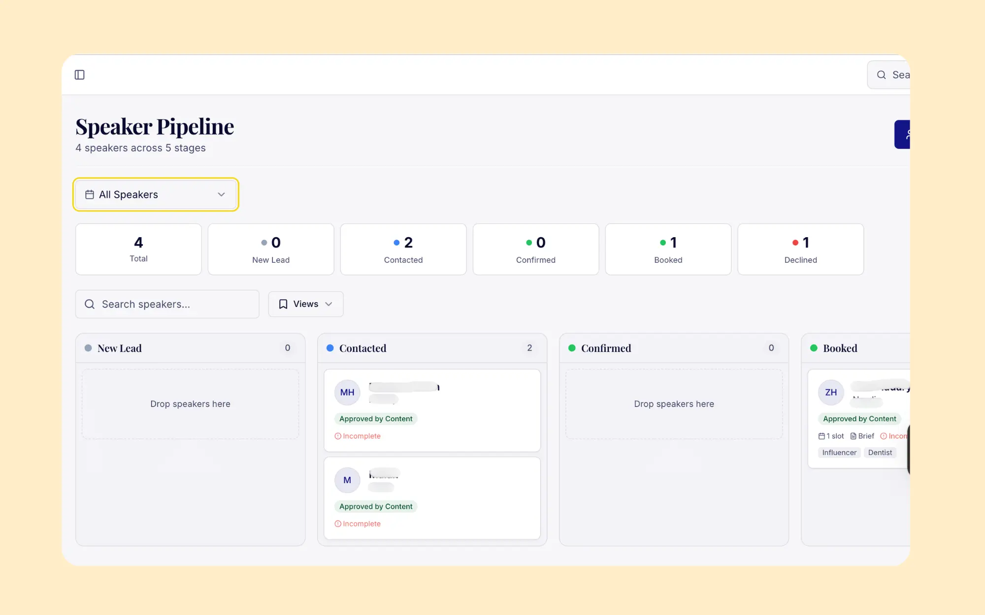 Speaker pipeline kanban